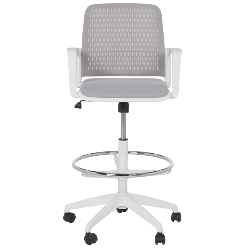 Висок работен стол Carmen 7556 W бяла рамка-светлосив